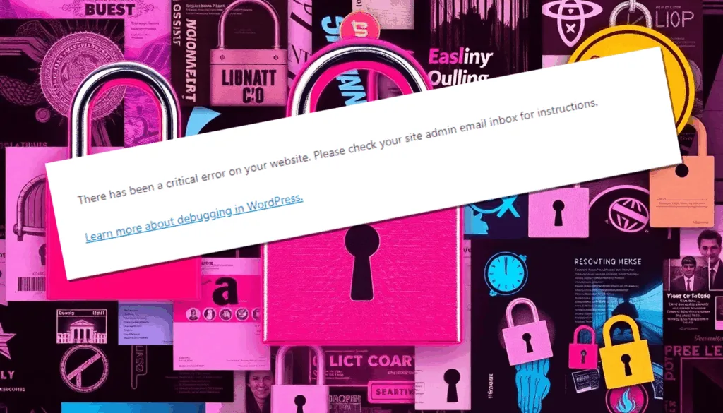 Collage showing a Wordpress error message