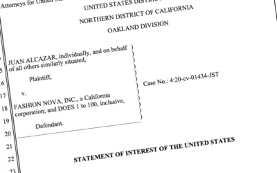 A cropped image showcasing the headline of the legal documents pertaining to Alcazar v. Fashion Nova Inc.
